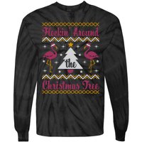 Flockin Around The Christmas Tree Flamingo Christmas Tie-Dye Long Sleeve Shirt