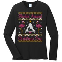 Flockin Around The Christmas Tree Flamingo Christmas Ladies Long Sleeve Shirt