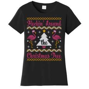 Flockin Around The Christmas Tree Flamingo Christmas Women's T-Shirt