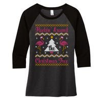 Flockin Around The Christmas Tree Flamingo Christmas Women's Tri-Blend 3/4-Sleeve Raglan Shirt