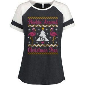 Flockin Around The Christmas Tree Flamingo Christmas Enza Ladies Jersey Colorblock Tee