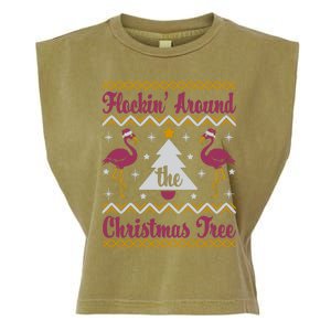 Flockin Around The Christmas Tree Flamingo Christmas Garment-Dyed Women's Muscle Tee