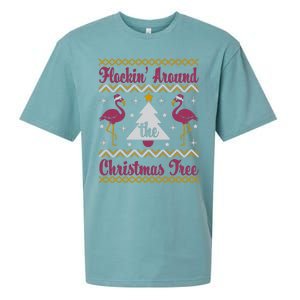 Flockin Around The Christmas Tree Flamingo Christmas Sueded Cloud Jersey T-Shirt