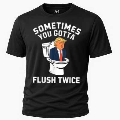 Funny Anti Trump Sometimes You Gotta Flush Twice Performance Shirt