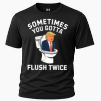 Funny Anti Trump Sometimes You Gotta Flush Twice Cooling Performance Crew T-Shirt