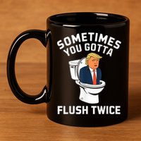 Funny Anti Trump Sometimes You Gotta Flush Twice 11oz C Handle Ceramic Mug