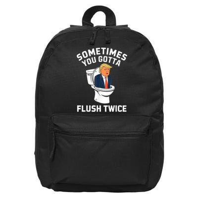 Funny Anti Trump Sometimes You Gotta Flush Twice 16 in Basic Backpack