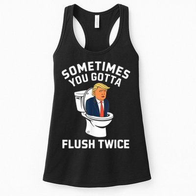 Funny Anti Trump Sometimes You Gotta Flush Twice Womens Tank Top