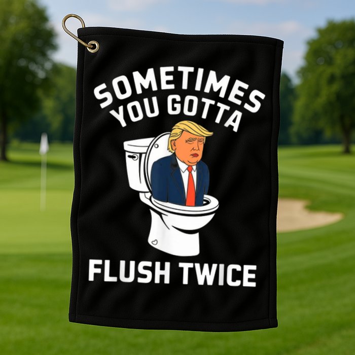 Funny Anti Trump Sometimes You Gotta Flush Twice Golf Towel