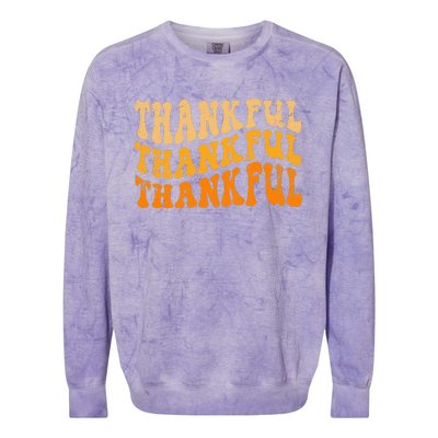 Fall Autumn Thankful Retro Groovy Thanksgiving Family Colorblast Crewneck Sweatshirt