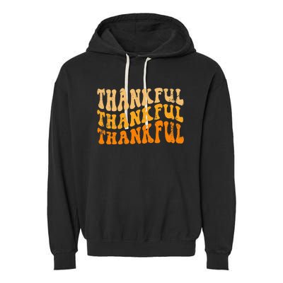 Fall Autumn Thankful Retro Groovy Thanksgiving Family Garment-Dyed Fleece Hoodie