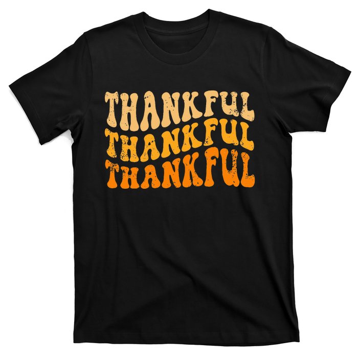 Fall Autumn Thankful Retro Groovy Thanksgiving Family T-Shirt