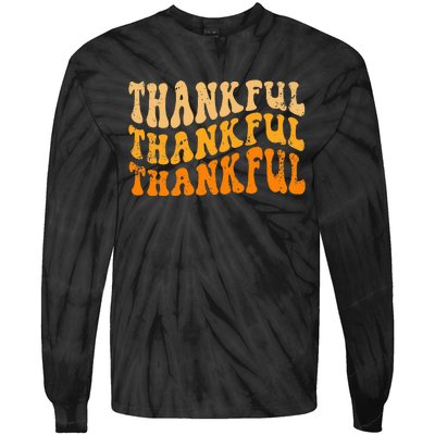 Fall Autumn Thankful Retro Groovy Thanksgiving Family Tie-Dye Long Sleeve Shirt