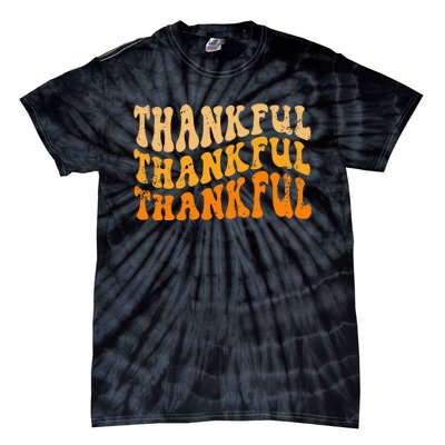 Fall Autumn Thankful Retro Groovy Thanksgiving Family Tie-Dye T-Shirt