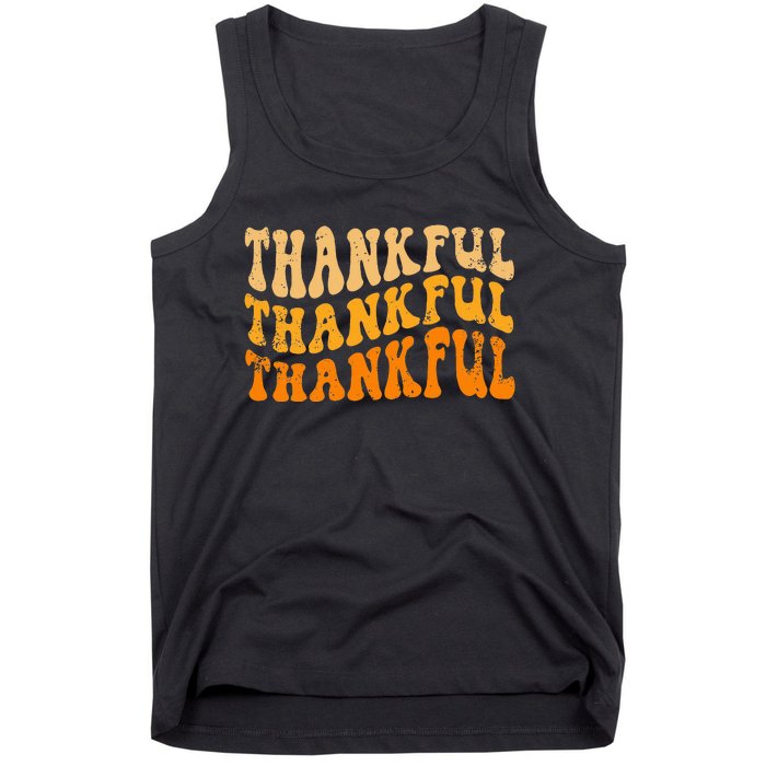 Fall Autumn Thankful Retro Groovy Thanksgiving Family Tank Top