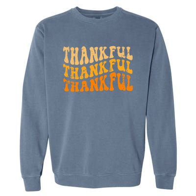 Fall Autumn Thankful Retro Groovy Thanksgiving Family Garment-Dyed Sweatshirt