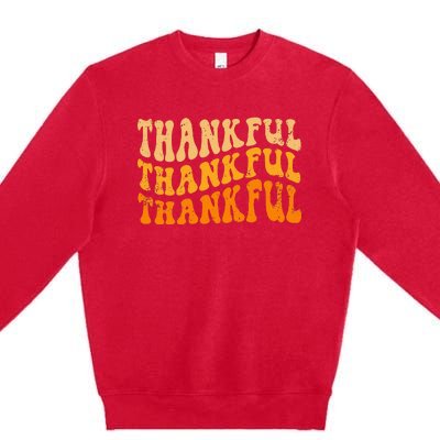 Fall Autumn Thankful Retro Groovy Thanksgiving Family Premium Crewneck Sweatshirt