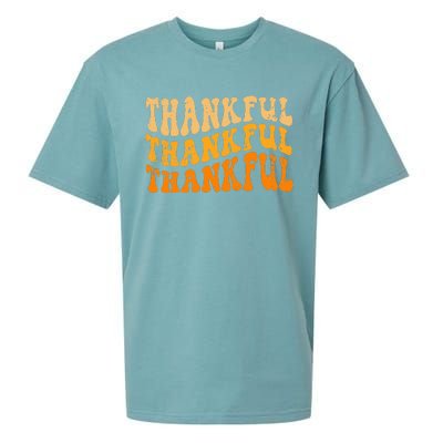 Fall Autumn Thankful Retro Groovy Thanksgiving Family Sueded Cloud Jersey T-Shirt