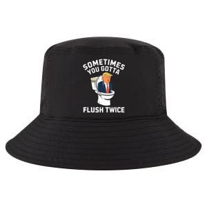 Funny Anti Trump Sometimes You Gotta Flush Twice Cool Comfort Performance Bucket Hat