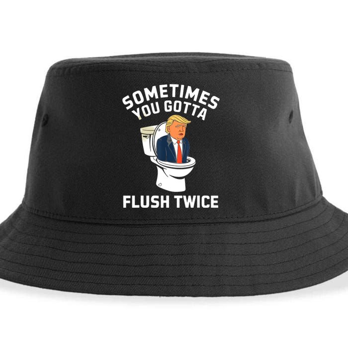 Funny Anti Trump Sometimes You Gotta Flush Twice Sustainable Bucket Hat