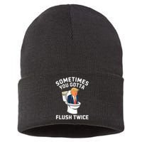 Funny Anti Trump Sometimes You Gotta Flush Twice Sustainable Knit Beanie