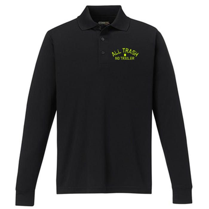 Funny All Trash No Trailer Performance Long Sleeve Polo