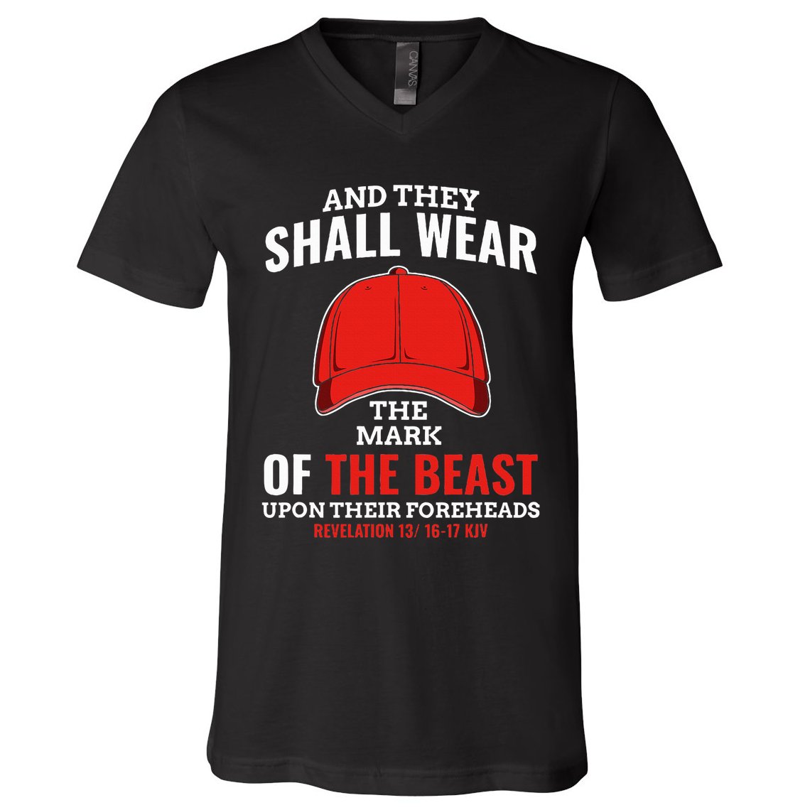 Funny Anti Trump Mark Of The Beast Red Hat Liberal Gift V-Neck T-Shirt