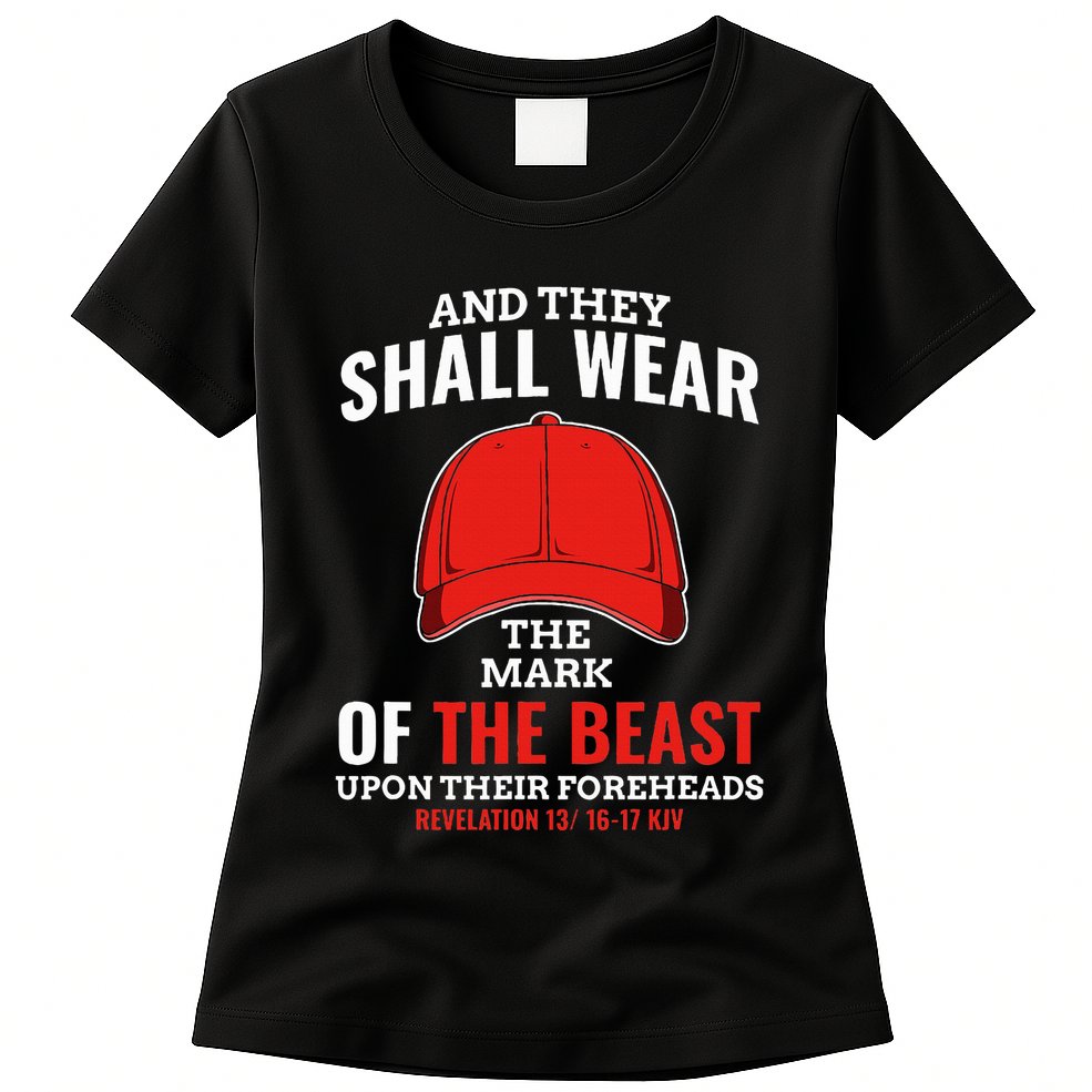 Funny Anti Trump Mark Of The Beast Red Hat Liberal Gift Womens T-Shirt