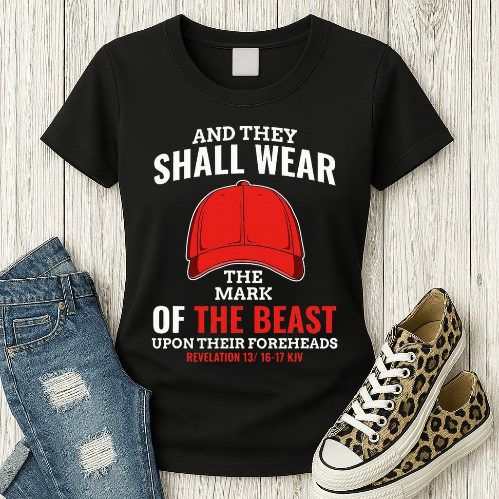 Funny Anti Trump Mark Of The Beast Red Hat Liberal Gift Womens T-Shirt