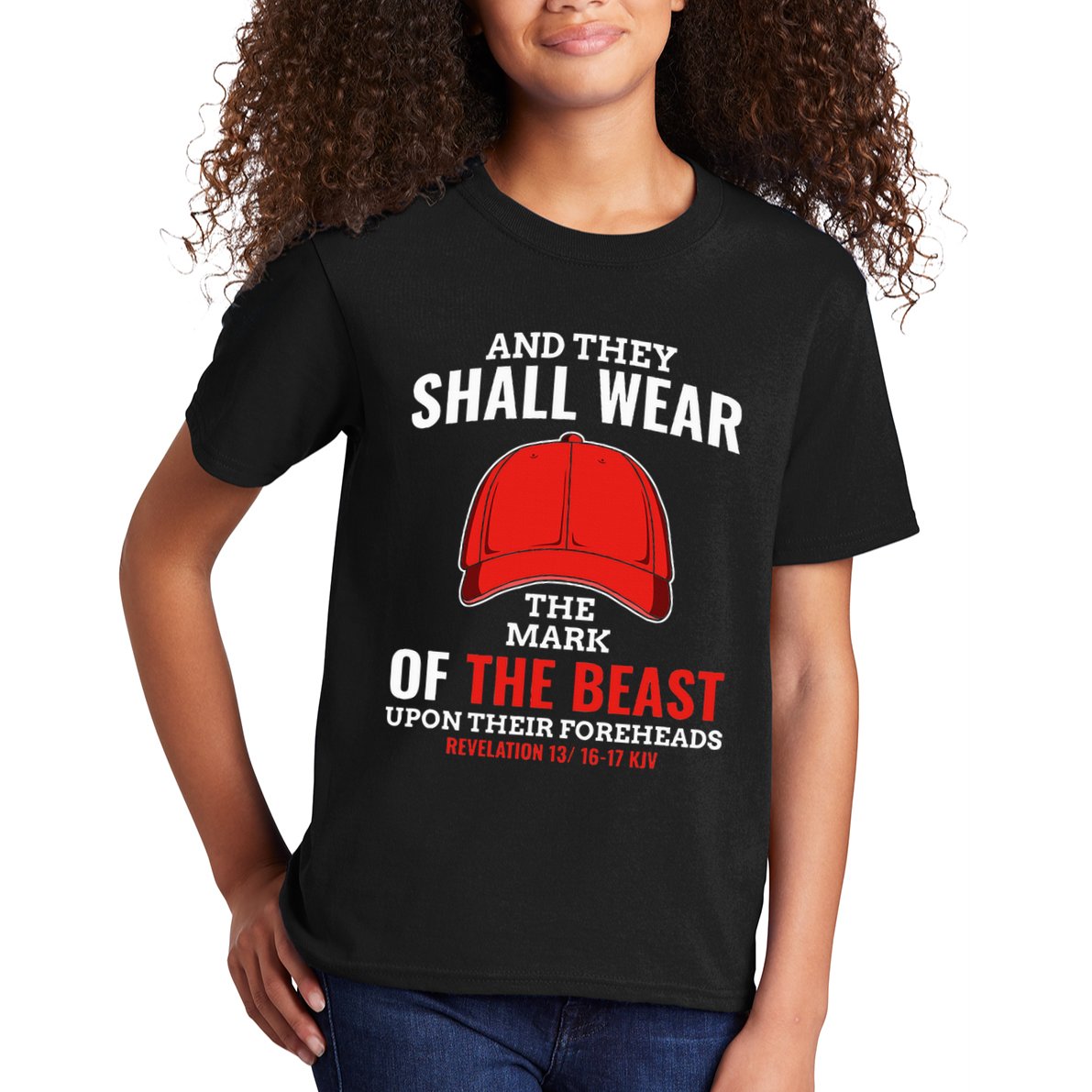 Funny Anti Trump Mark Of The Beast Red Hat Liberal Gift Kids T-Shirt