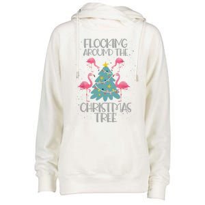 Flocking Around The Christmas Tree Funny Flamingo Merry Xmas Meaningful Gift Womens Funnel Neck Pullover Hood