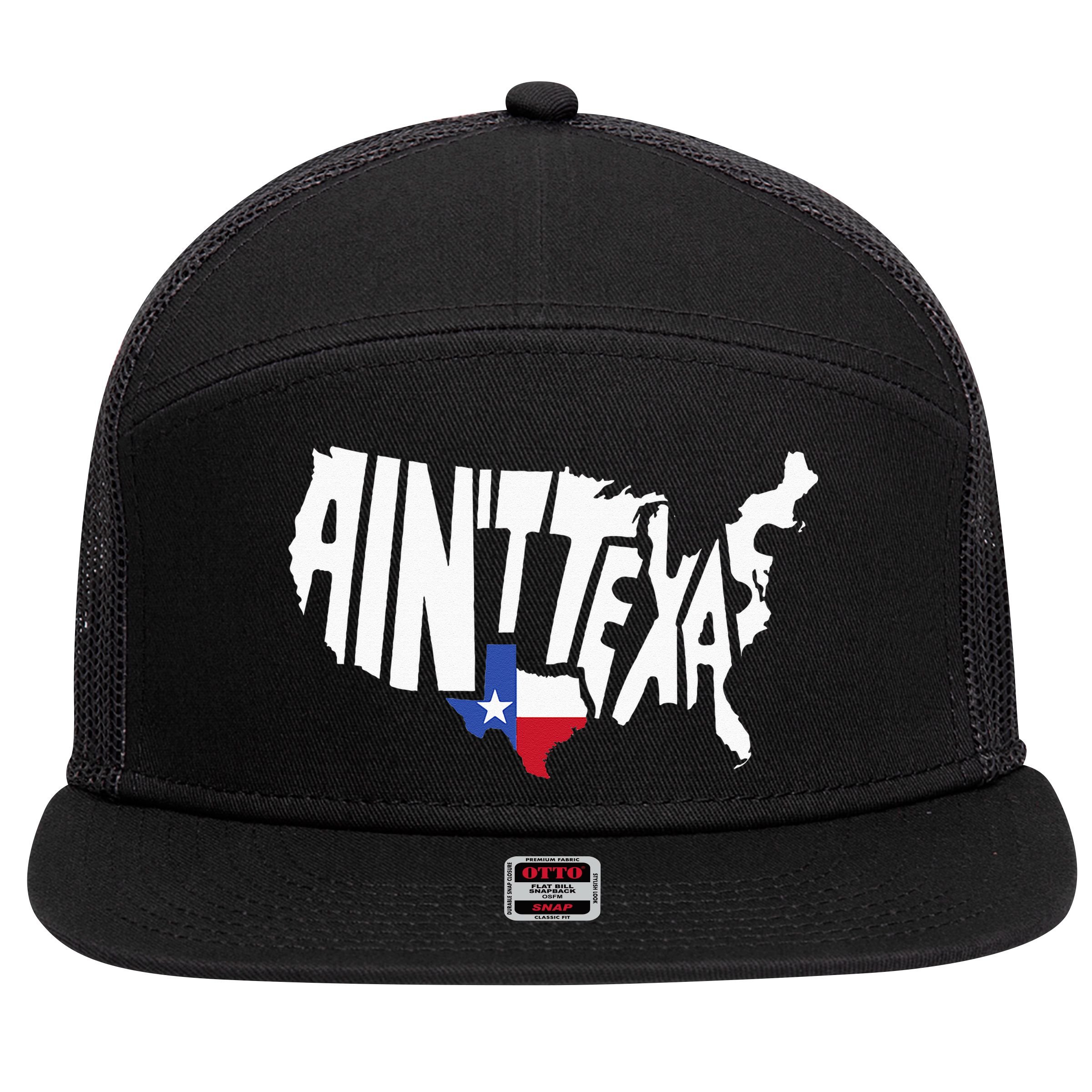 Funny Aint Texas USA Map Proud Texan 7 Panel Mesh Trucker Snapback Hat
