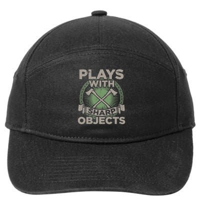 Funny Axe Throwing Plays With Sharp Objects Ax Gift 7-Panel Snapback Hat