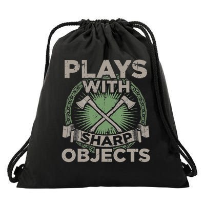 Funny Axe Throwing Plays With Sharp Objects Ax Gift Drawstring Bag