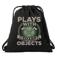 Funny Axe Throwing Plays With Sharp Objects Ax Gift Drawstring Bag