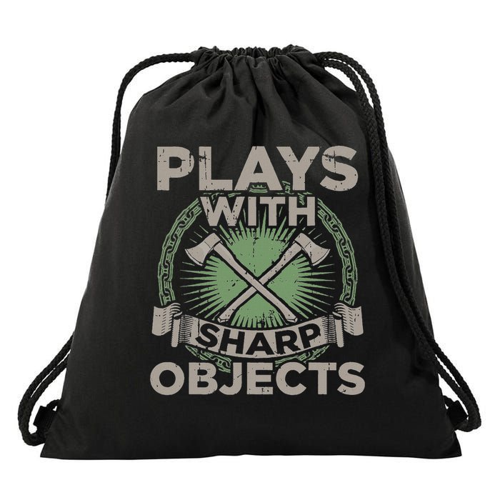 Funny Axe Throwing Plays With Sharp Objects Ax Gift Drawstring Bag