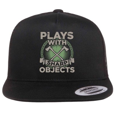 Funny Axe Throwing Plays With Sharp Objects Ax Gift Flat Bill Trucker Hat