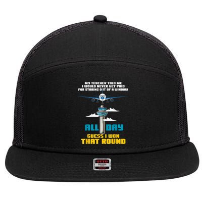 Funny Air Traffic Controller Saying ATC Flight Control 7 Panel Mesh Trucker Snapback Hat