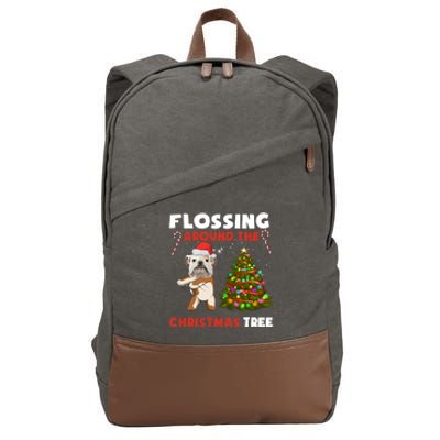 Flossing Around The Christmas TreeEnglish Bulldog Christmas Gift Cotton Canvas Backpack