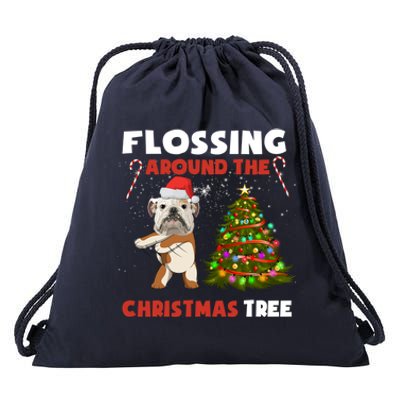 Flossing Around The Christmas TreeEnglish Bulldog Christmas Gift Drawstring Bag