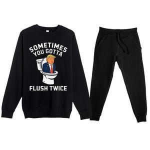 Funny Anti Trump Sometimes You Gotta Flush Twice Gift Premium Crewneck Sweatsuit Set