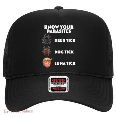 Funny Anti Trump Know Your Parasites Lunatic Design High Crown Mesh Back Trucker Hat