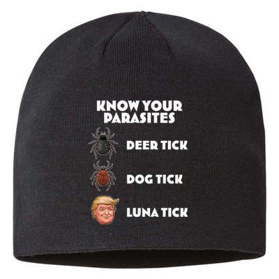 Funny Anti Trump Know Your Parasites Lunatic Design Sustainable Beanie