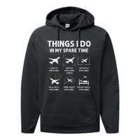 Funny Airplane Things I Do In My Spare Time Pilots Performance Fleece Hoodie