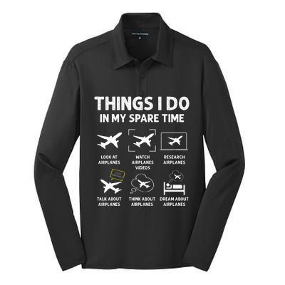 Funny Airplane Things I Do In My Spare Time Pilots Silk Touch Performance Long Sleeve Polo