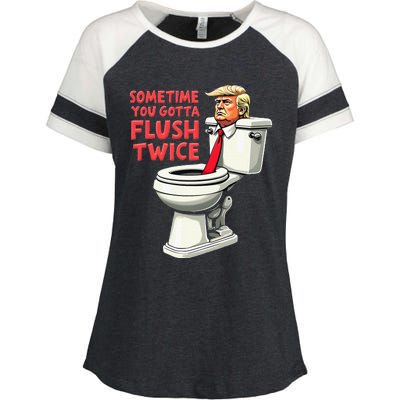 Funny Anti Trump Sometimes You Gotta Flush Twice Enza Ladies Jersey Colorblock Tee