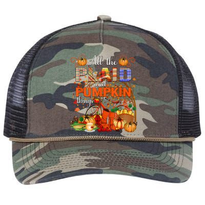 Fall All The Plaid And Pumpkin Things Autumn Retro Rope Trucker Hat Cap