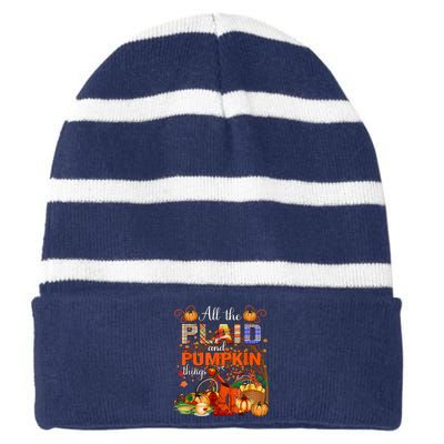 Fall All The Plaid And Pumpkin Things Autumn Striped Beanie with Solid Band