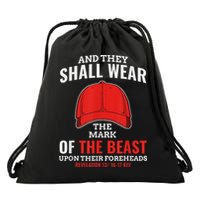 Funny Anti Trump Mark Of The Beast Red Hat Drawstring Bag