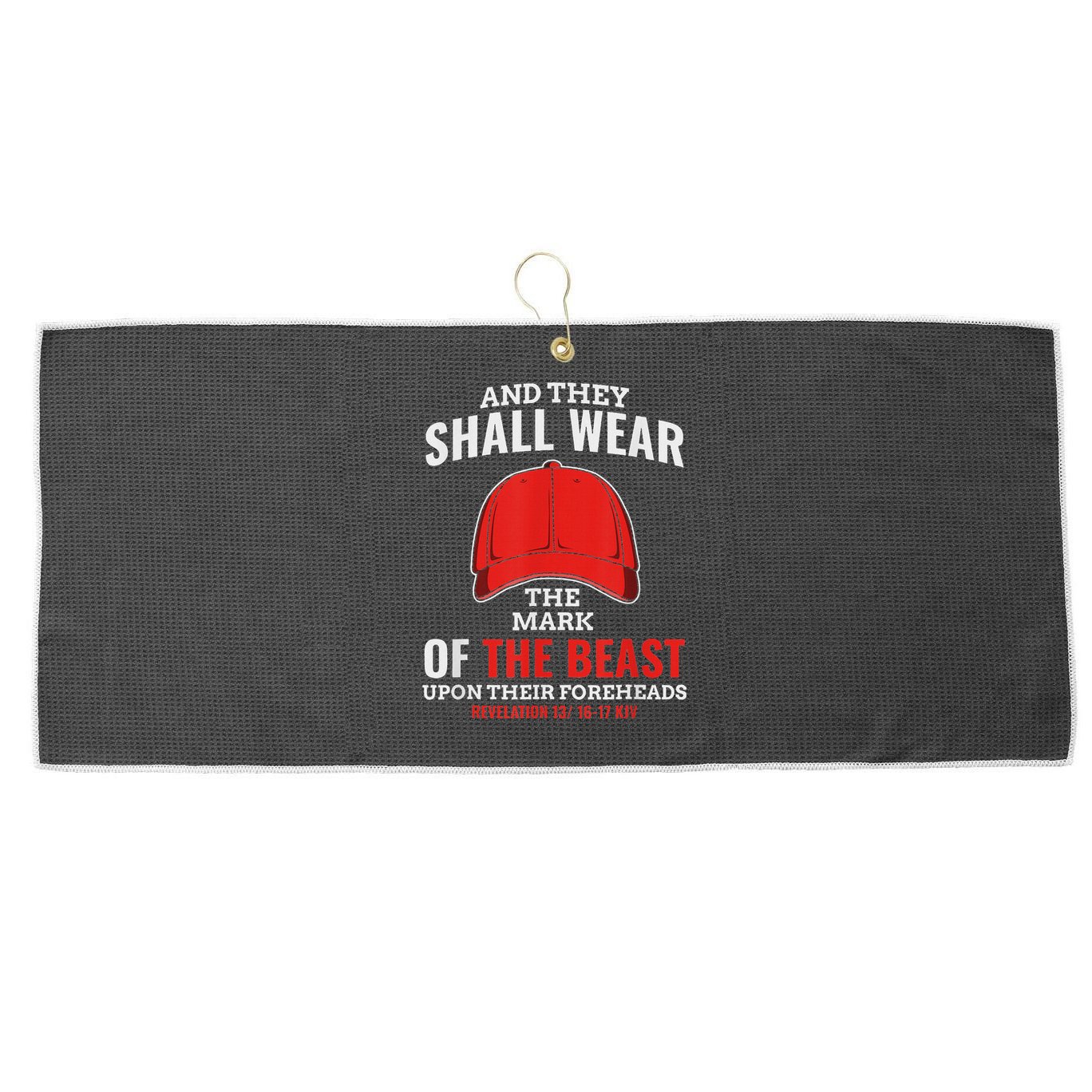 Funny Anti Trump Mark Of The Beast Red Hat Large Microfiber Waffle Golf Towel